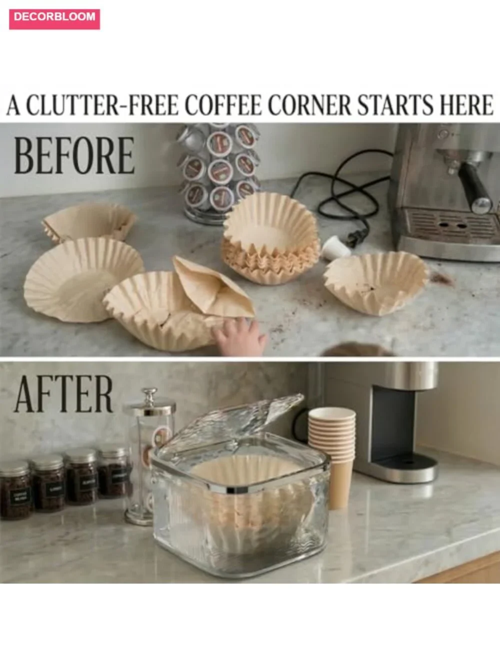Acrylic Coffee Filter Holder with Push-Button Lid, Large Capacity Storage